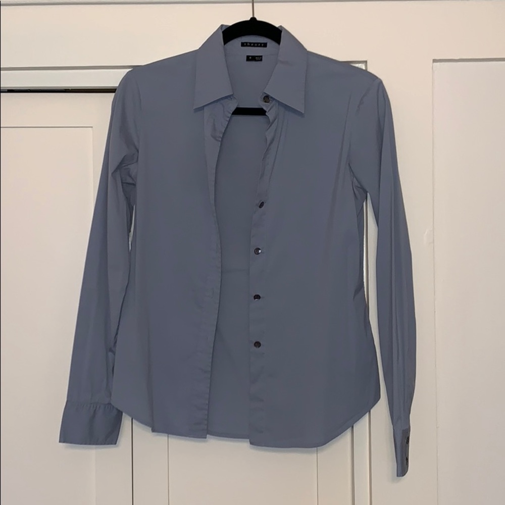 Theory Larissa Light Blue Button Down Shirt | Size Small